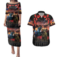New Zealand ANZAC Day Couples Matching Puletasi and Hawaiian Shirt Tui Bird and Kiwi Bird Soldier - Forever in My Thoughts LT03 Black - Polynesian Pride