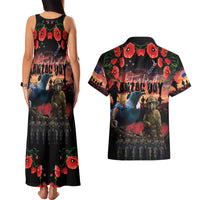 New Zealand ANZAC Day Couples Matching Tank Maxi Dress and Hawaiian Shirt Tui Bird and Kiwi Bird Soldier - Forever in My Thoughts LT03 - Polynesian Pride