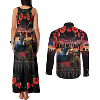 New Zealand ANZAC Day Couples Matching Tank Maxi Dress and Long Sleeve Button Shirt Tui Bird and Kiwi Bird Soldier - Forever in My Thoughts LT03 - Polynesian Pride