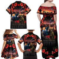 New Zealand ANZAC Day Family Matching Off Shoulder Maxi Dress and Hawaiian Shirt Tui Bird and Kiwi Bird Soldier - Forever in My Thoughts LT03 - Polynesian Pride