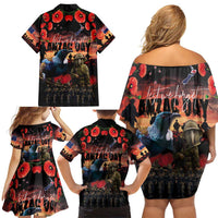 New Zealand ANZAC Day Family Matching Off Shoulder Short Dress and Hawaiian Shirt Tui Bird and Kiwi Bird Soldier - Forever in My Thoughts LT03 - Polynesian Pride