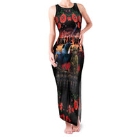 New Zealand ANZAC Day Family Matching Tank Maxi Dress and Hawaiian Shirt Tui Bird and Kiwi Bird Soldier - Forever in My Thoughts LT03 Mom's Dress Black - Polynesian Pride