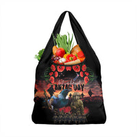 New Zealand ANZAC Day Grocery Bag Tui Bird and Kiwi Bird Soldier - Forever in My Thoughts LT03 1-pack One Size Black - Polynesian Pride
