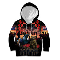 New Zealand ANZAC Day Kid Hoodie Tui Bird and Kiwi Bird Soldier - Forever in My Thoughts LT03 Hoodie Black - Polynesian Pride