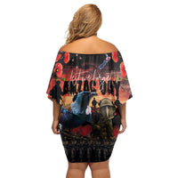 New Zealand ANZAC Day Off Shoulder Short Dress Tui Bird and Kiwi Bird Soldier - Forever in My Thoughts LT03 - Polynesian Pride