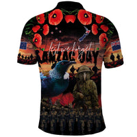 New Zealand ANZAC Day Polo Shirt Tui Bird and Kiwi Bird Soldier - Forever in My Thoughts LT03 - Polynesian Pride