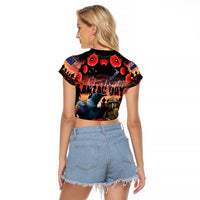 New Zealand ANZAC Day Raglan Cropped T Shirt Tui Bird and Kiwi Bird Soldier - Forever in My Thoughts LT03 - Polynesian Pride