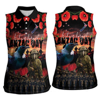 New Zealand ANZAC Day Women Sleeveless Polo Shirt Tui Bird and Kiwi Bird Soldier - Forever in My Thoughts LT03 - Polynesian Pride