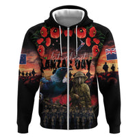 New Zealand ANZAC Day Zip Hoodie Tui Bird and Kiwi Bird Soldier - Forever in My Thoughts LT03 Zip Hoodie Black - Polynesian Pride