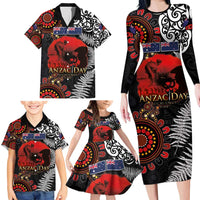 Australia and New Zealand ANZAC Day Family Matching Long Sleeve Bodycon Dress and Hawaiian Shirt Aboriginal and Maori Art Pattern - Gallipoli Lest We Forget LT03 - Polynesian Pride