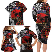 Australia and New Zealand ANZAC Day Family Matching Long Sleeve Bodycon Dress and Hawaiian Shirt Aboriginal and Maori Art Pattern - Gallipoli Lest We Forget LT03 - Polynesian Pride