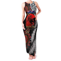 Australia and New Zealand ANZAC Day Family Matching Tank Maxi Dress and Hawaiian Shirt Aboriginal and Maori Art Pattern - Gallipoli Lest We Forget LT03 Mom's Dress Black - Polynesian Pride