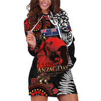 Australia and New Zealand ANZAC Day Hoodie Dress Aboriginal and Maori Art Pattern - Gallipoli Lest We Forget