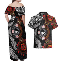 Australia and New Zealand Together Couples Matching Off Shoulder Maxi Dress and Hawaiian Shirt Aboriginal and Maori Art Tattoo LT03 - Polynesian Pride
