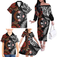 Australia and New Zealand Together Family Matching Off The Shoulder Long Sleeve Dress and Hawaiian Shirt Aboriginal and Maori Art Tattoo LT03 - Polynesian Pride