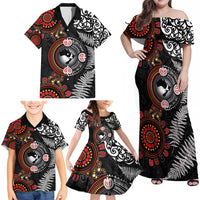 Australia and New Zealand Together Family Matching Off Shoulder Maxi Dress and Hawaiian Shirt Aboriginal and Maori Art Tattoo LT03 - Polynesian Pride