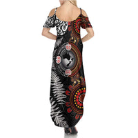 Australia and New Zealand Together Family Matching Summer Maxi Dress and Hawaiian Shirt Aboriginal and Maori Art Tattoo LT03 - Polynesian Pride