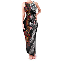 Australia and New Zealand Together Family Matching Tank Maxi Dress and Hawaiian Shirt Aboriginal and Maori Art Tattoo LT03 Mom's Dress Black - Polynesian Pride
