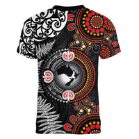 Australia and New Zealand Together Women V-Neck T-Shirt Aboriginal and Maori Art Tattoo LT03 - Polynesian Pride