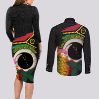 Vanuatu Selebretem 44th Indipendens Dei Couples Matching Long Sleeve Bodycon Dress and Long Sleeve Button Shirt Sand Drawing Turtle Melanesian Vibes