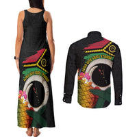 Vanuatu Selebretem 44th Indipendens Dei Couples Matching Tank Maxi Dress and Long Sleeve Button Shirt Sand Drawing Turtle Melanesian Vibes