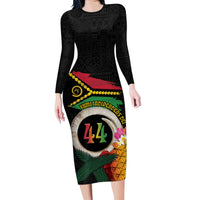 Vanuatu Selebretem 44th Indipendens Dei Family Matching Long Sleeve Bodycon Dress and Hawaiian Shirt Sand Drawing Turtle Melanesian Vibes LT03 Mom's Dress Black - Polynesian Pride