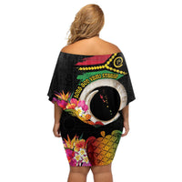 Vanuatu Selebretem 44th Indipendens Dei Off Shoulder Short Dress Sand Drawing Turtle Melanesian Vibes LT03 - Polynesian Pride