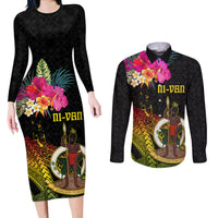 Vanuatu Ni-Van Couples Matching Long Sleeve Bodycon Dress and Long Sleeve Button Shirt Coat of Arms Sand Drawing