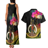 Vanuatu Ni-Van Couples Matching Tank Maxi Dress and Hawaiian Shirt Coat of Arms Sand Drawing