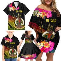 Vanuatu Ni-Van Family Matching Off Shoulder Short Dress and Hawaiian Shirt Coat of Arms Sand Drawing LT03 - Polynesian Pride