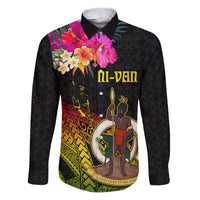Vanuatu Ni-Van Family Matching Puletasi and Hawaiian Shirt Coat of Arms Sand Drawing LT03 Dad's Shirt - Long Sleeve Black - Polynesian Pride
