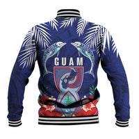 Guam Liberation Day Baseball Jacket The Tribal Latte Stone and Dolphins with Hibiscus Chamorro Culture