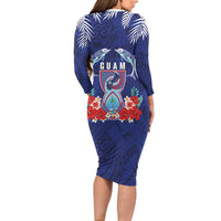 Guam Liberation Day Family Matching Long Sleeve Bodycon Dress and Hawaiian Shirt The Tribal Latte Stone and Dolphins with Hibiscus Chamorro Culture LT03 - Polynesian Pride