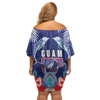 Guam Liberation Day Family Matching Off Shoulder Short Dress and Hawaiian Shirt The Tribal Latte Stone and Dolphins with Hibiscus Chamorro Culture LT03 - Polynesian Pride