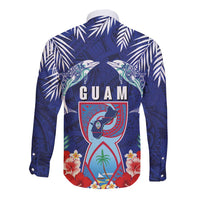 Guam Liberation Day Long Sleeve Button Shirt The Tribal Latte Stone and Dolphins with Hibiscus Chamorro Culture