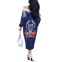 Guam Liberation Day Off The Shoulder Long Sleeve Dress The Tribal Latte Stone and Dolphins with Hibiscus Chamorro Culture LT03 - Polynesian Pride