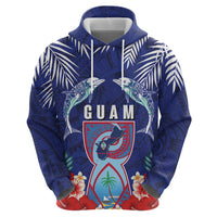 Guam Liberation Day Zip Hoodie The Tribal Latte Stone and Dolphins with Hibiscus Chamorro Culture