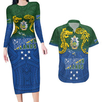 Solomon Islands Couples Matching Long Sleeve Bodycon Dress and Hawaiian Shirt The Guardians-Tribal Crocodile and Shark Melanesian Tattoo LT03 Green - Polynesian Pride