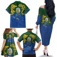 Solomon Islands Family Matching Off The Shoulder Long Sleeve Dress and Hawaiian Shirt The Guardians-Tribal Crocodile and Shark Melanesian Tattoo LT03 - Polynesian Pride
