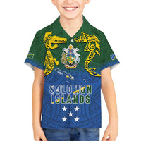 Solomon Islands Family Matching Off Shoulder Maxi Dress and Hawaiian Shirt The Guardians-Tribal Crocodile and Shark Melanesian Tattoo LT03 Son's Shirt Green - Polynesian Pride