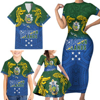 Solomon Islands Family Matching Short Sleeve Bodycon Dress and Hawaiian Shirt The Guardians-Tribal Crocodile and Shark Melanesian Tattoo