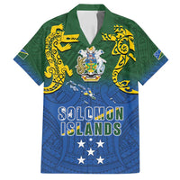 Solomon Islands Family Matching Summer Maxi Dress and Hawaiian Shirt The Guardians-Tribal Crocodile and Shark Melanesian Tattoo LT03 Dad's Shirt - Short Sleeve Green - Polynesian Pride