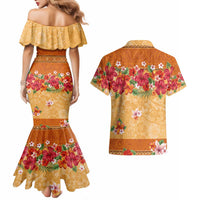 Hawaii Hibiscus Couples Matching Mermaid Dress and Hawaiian Shirt Turtles and Tribal Motifs Vintage Floral Style LT03 - Polynesian Pride