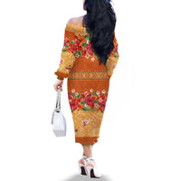 Hawaii Hibiscus Family Matching Off The Shoulder Long Sleeve Dress and Hawaiian Shirt Turtles and Tribal Motifs Vintage Floral Style LT03 - Polynesian Pride