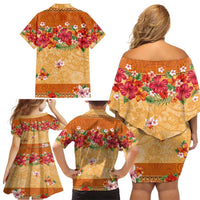 Hawaii Hibiscus Family Matching Off Shoulder Short Dress and Hawaiian Shirt Turtles and Tribal Motifs Vintage Floral Style LT03 - Polynesian Pride