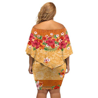 Hawaii Hibiscus Family Matching Off Shoulder Short Dress and Hawaiian Shirt Turtles and Tribal Motifs Vintage Floral Style LT03 - Polynesian Pride