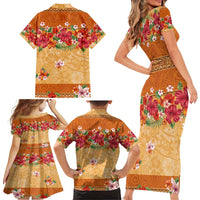 Hawaii Hibiscus Family Matching Short Sleeve Bodycon Dress and Hawaiian Shirt Turtles and Tribal Motifs Vintage Floral Style LT03 - Polynesian Pride