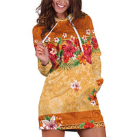 Hawaii Hibiscus Hoodie Dress Turtles and Tribal Motifs Vintage Floral Style LT03 Yellow - Polynesian Pride