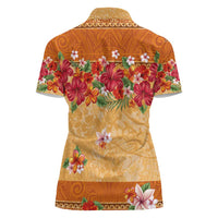 Hawaii Hibiscus Women Polo Shirt Turtles and Tribal Motifs Vintage Floral Style LT03 - Polynesian Pride