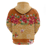 Hawaii Hibiscus Zip Hoodie Turtles and Tribal Motifs Vintage Floral Style